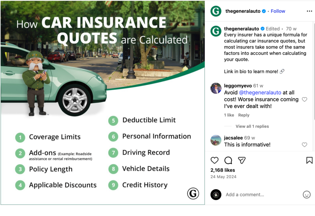 An Instagram post depicting on insurance 